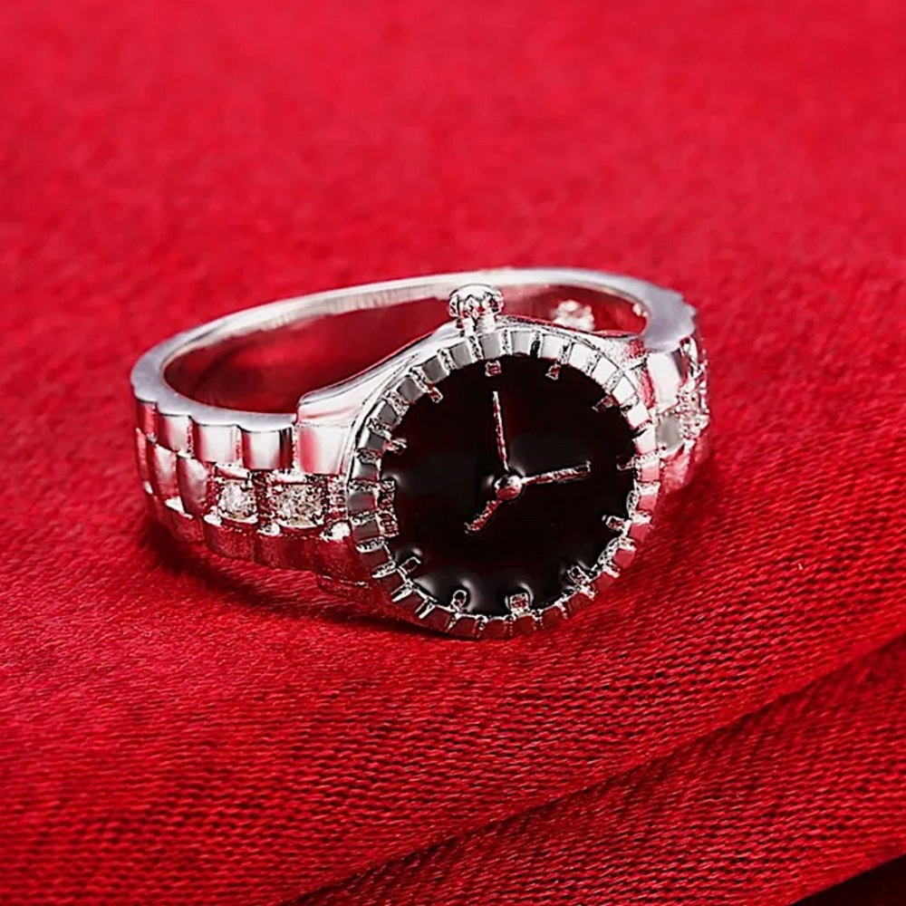 NEW STERLING SILVER CLOCK FACE RING - Picture 2 of 6